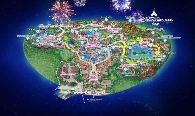 Mapa parku w Szanghaju w Disneylandzie