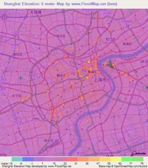 Mapa wysokościowa Szanghaju