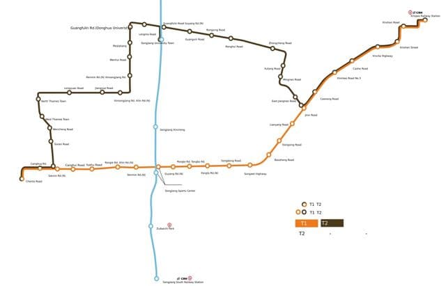 Mapa stacji tramwajowych w Szanghaju