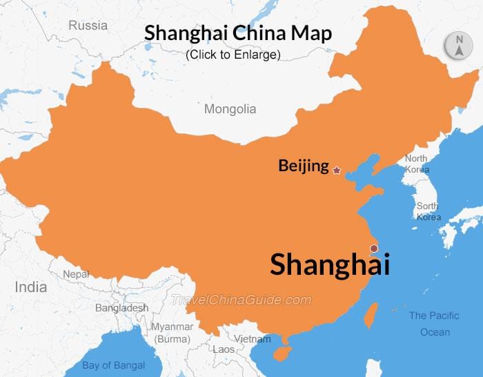 Shanghai na mapie Chin