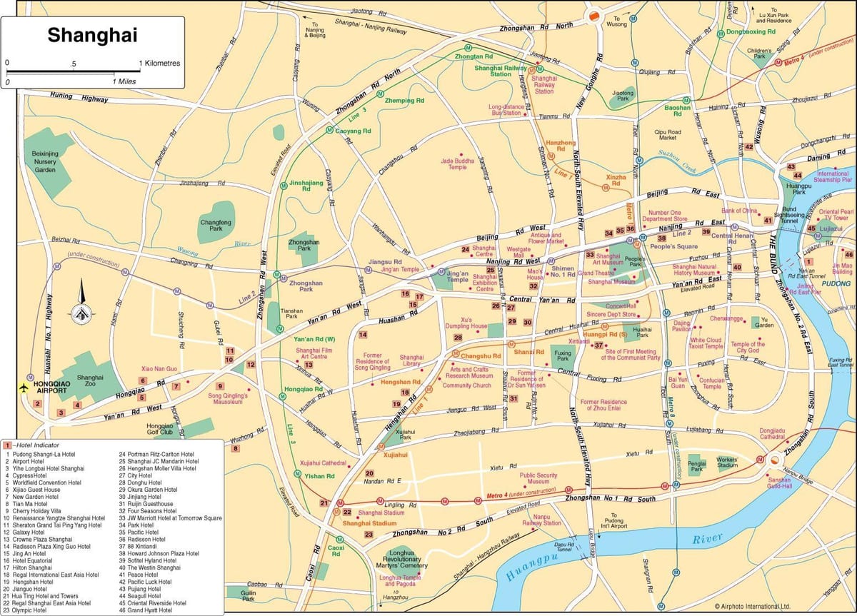 Mapa centrum Szanghaju